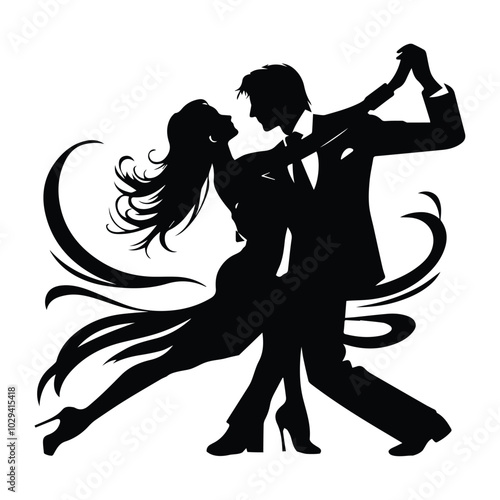 Silhouette of a couple dancing set vector on  white background