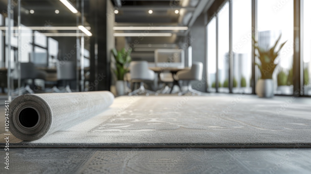 Rolled Up Carpet in Modern Office Rolled Up Carpet in Modern Office