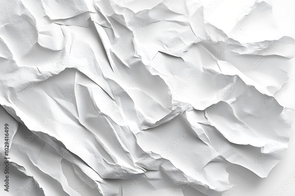 Detailed close-up of a crumpled white paper texture, showcasing chaotic folds and intricate creases, ideal for backgrounds, design projects, or texture overlays.
Detailed close-up of a crumpled white paper texture, showcasing chaotic folds and intricate creases, ideal for backgrounds, design projects, or texture overlays.