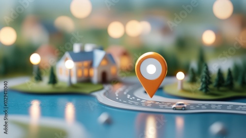 Wallpaper Mural A picturesque map depicting a scenic neighborhood with an orange location marker pin, conveying a sense of community and urban exploration. Torontodigital.ca