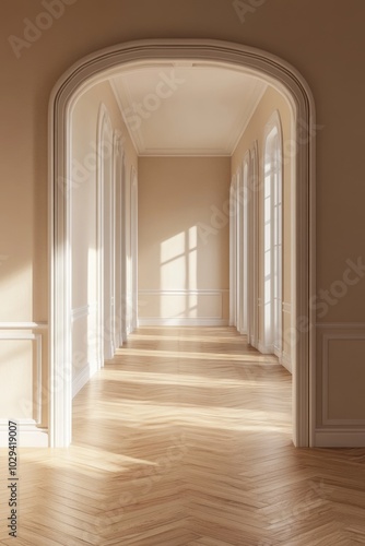 Contemporary Living Room Interior Mock-up with Wooden Floor and Blank Wall