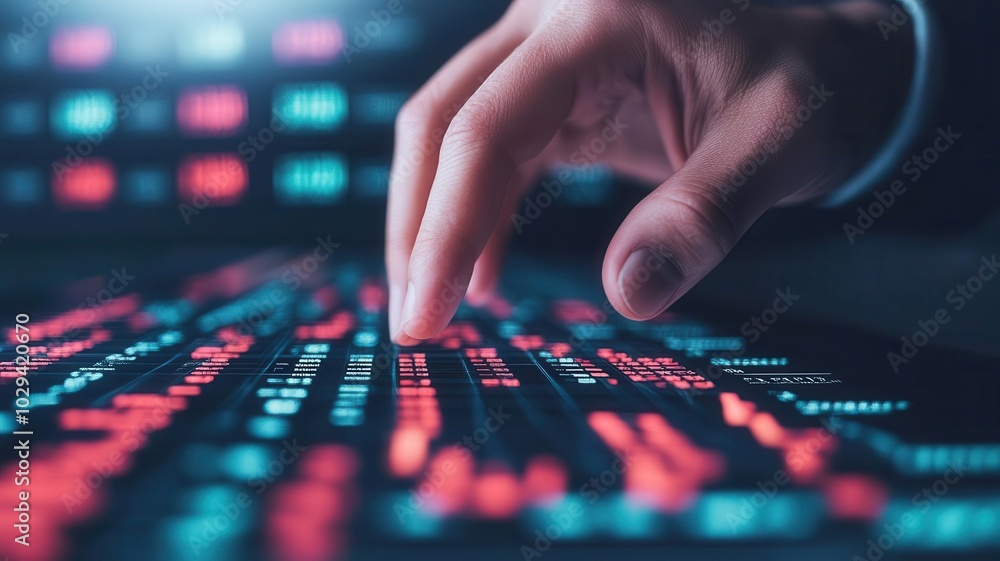 Hand with a virtual stock market display, representing digital trading, selective focus on foreground, copy space for text, ultra HD, Hand with a virtual stock market display, representing digital trading, selective focus on foreground, copy space for text, ultra HD,