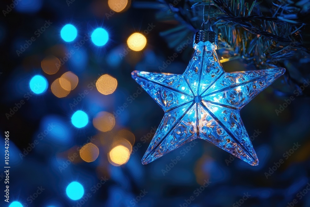 Starry Night Celebration. Festive Starlight Magic in Blue Illuminated Background Starry Night Celebration. Festive Starlight Magic in Blue Illuminated Background