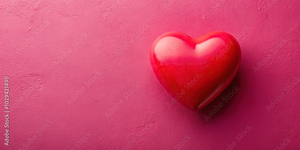 Obraz premium Red heart on pink wall background wallpaper medium shot
