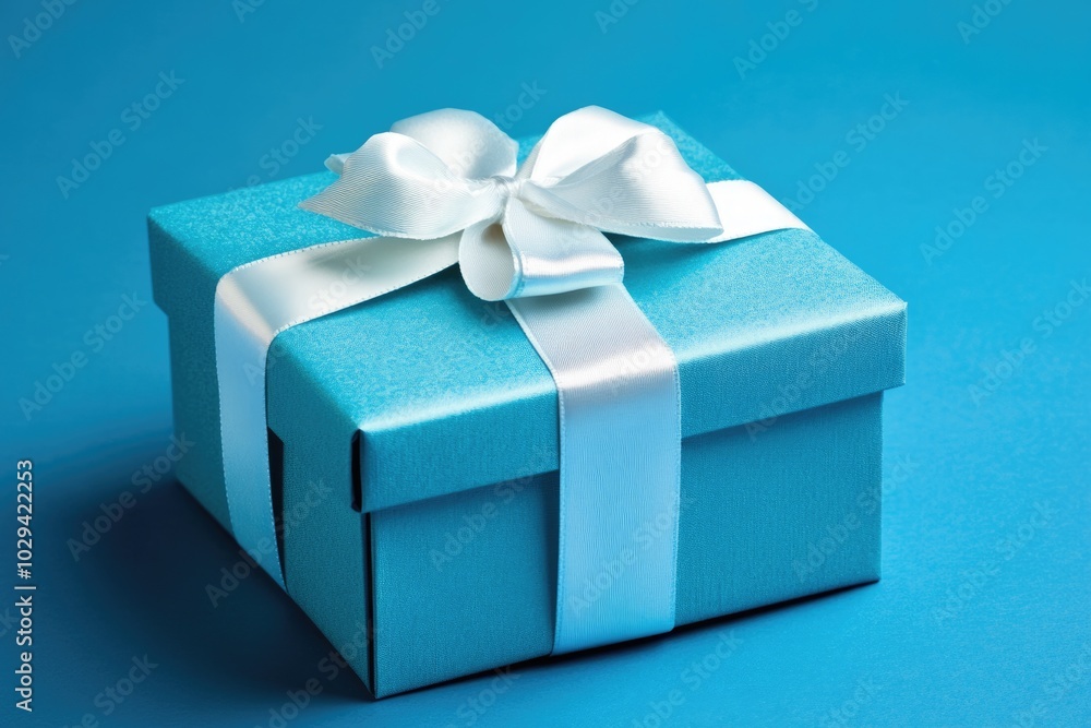 Obraz premium Festive Gift Box with Golden Ribbon on Vibrant Blue Background