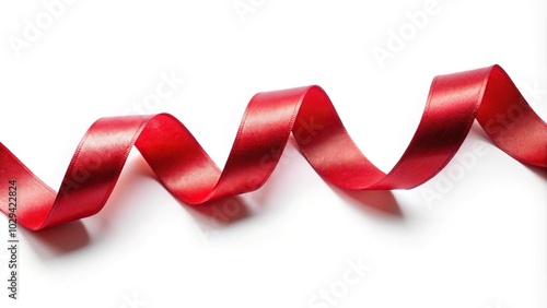 Red ribbon with curls reflected on white background