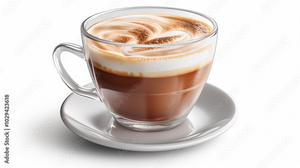 White Cup of Cappuccino with Heart Latte Art Isolated on White White Cup of Cappuccino with Heart Latte Art Isolated on White
