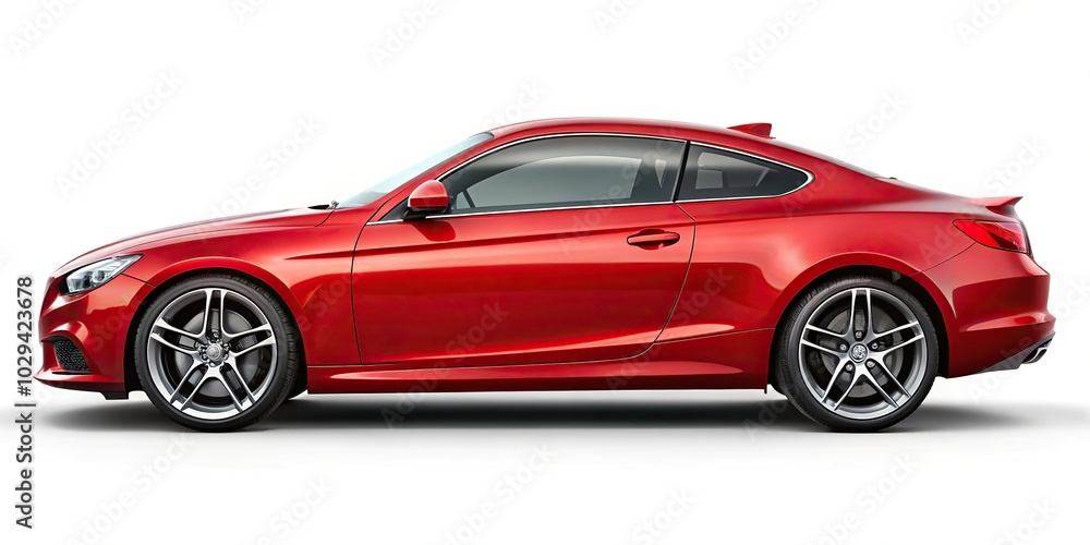 Naklejka premium Red sports car reflecting on white background