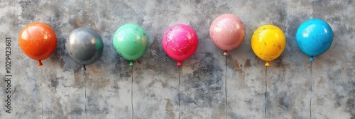Colorful Balloon Celebration on Grunge Grey Wall Background. Festive Decor for Birthday, Anniversary and Party Events