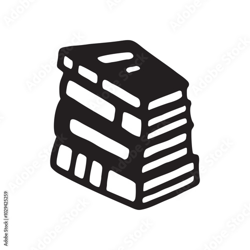 Doodle pile of books icon. Hand drawn book, journal or notebook symbol. PNG isolated on transparent background and vector illustration