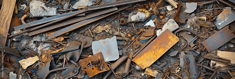 Decaying Tools Rusty tools, scattered debris, abandoned workshop, gritty textures ...