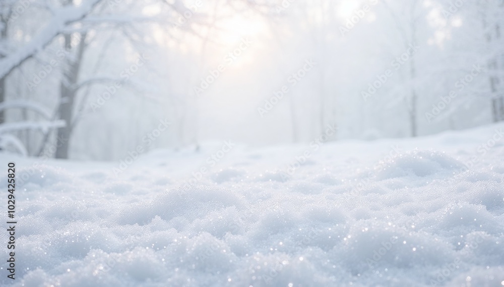 Glittering snow background in soft white and silver tones, featuring delicate sparkles that create a magical and serene atmosphere Glittering snow background in soft white and silver tones, featuring delicate sparkles that create a magical and serene atmosphere