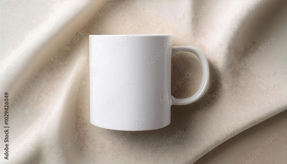 Top view of a clean white mug mockup placed on a light cream-colored surface showcasing its design and simplicity. Generative AI Top view of a clean white mug mockup placed on a light cream-colored surface showcasing its design and simplicity. Generative AI