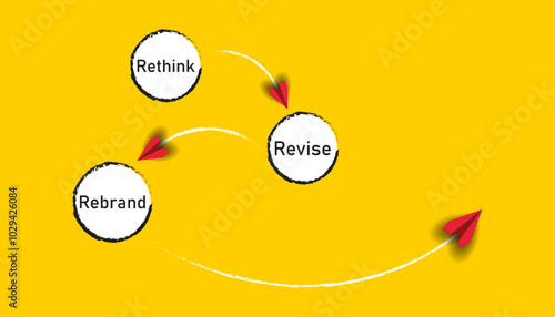 Business management branding concept, idea process with planes.rethink and rebrand.