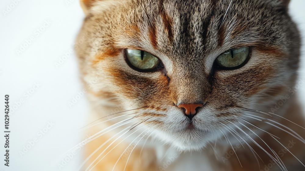 High-Resolution Portrait of Angry Cat with Green Eyes on White Background High-Resolution Portrait of Angry Cat with Green Eyes on White Background