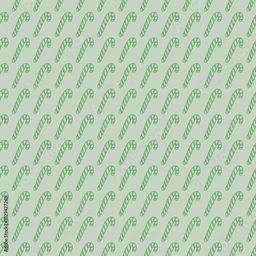 Green Line Art Candy Canes in Stripes as a Texture on a Green background creating a seamless pattern print background