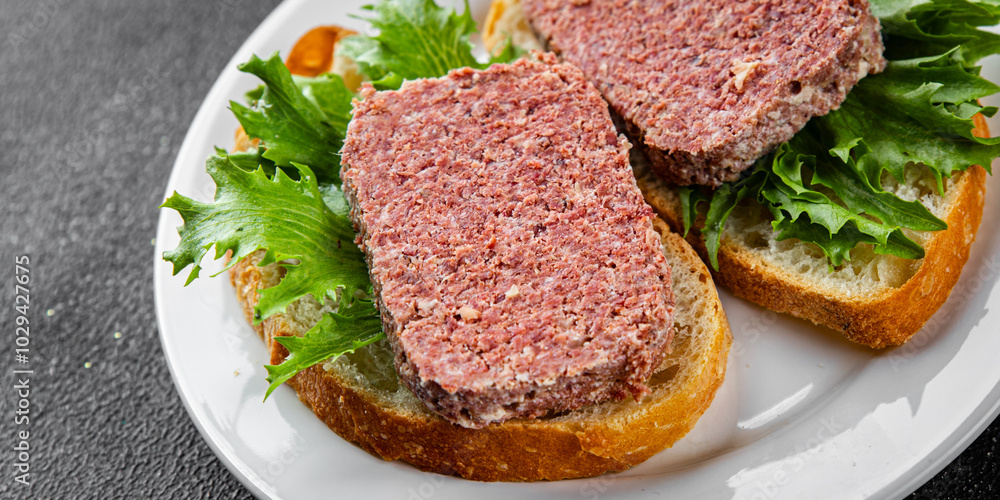 spam meat sandwich fresh meal food snack on the table copy space food background rustic top view spam meat sandwich fresh meal food snack on the table copy space food background rustic top view