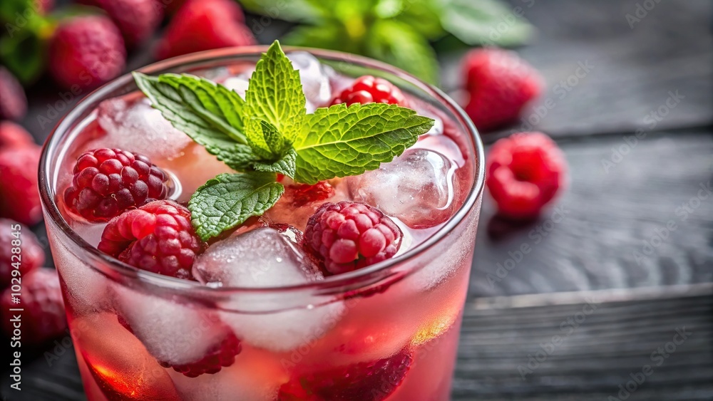 Refreshing iced raspberry lemonade cocktail close-up Refreshing iced raspberry lemonade cocktail close-up