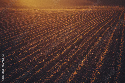 Fields aerial photo plowed fields in autumn or early spring.