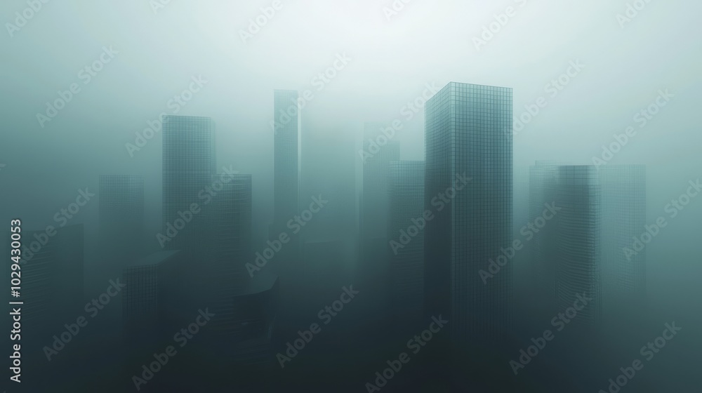 Eerie Dystopian Futuristic Cityscape in Thick Fog with Cinematic Lighting, Deserted Streets of a Dark Urban Metropolis Eerie Dystopian Futuristic Cityscape in Thick Fog with Cinematic Lighting, Deserted Streets of a Dark Urban Metropolis
