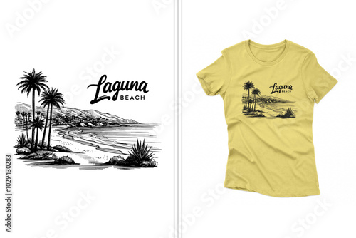 illustrative laguna beach t-shirt design, laguna beach california artwork print, vector laguna t shirt