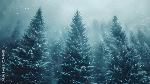 A snow-covered forest with tall pine trees under a clear winter sky