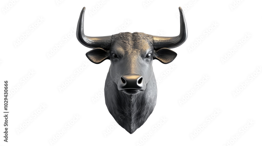 Bull head, 3D render, digital art, black, silver. Bull head, 3D render, digital art, black, silver.