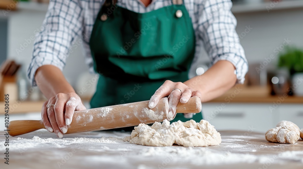 A focused individual rolling dough with precision in a modern kitchen, showcasing their dedication to crafting perfect baked goods with attention to detail. A focused individual rolling dough with precision in a modern kitchen, showcasing their dedication to crafting perfect baked goods with attention to detail.