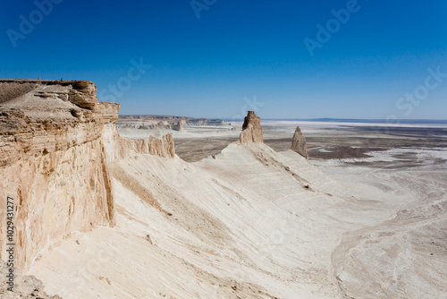 Stunning Mangystau landscape, Kazakhstan. Rock pinnacles view, Bozzhira valley photo