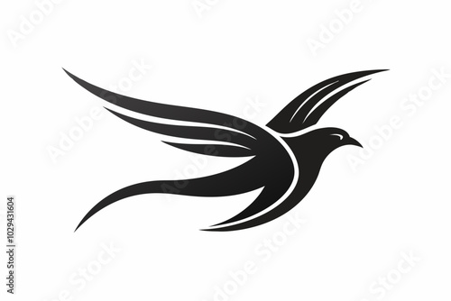 Minimalist Vector Silhouette of a Bird in Flight on White Background photo