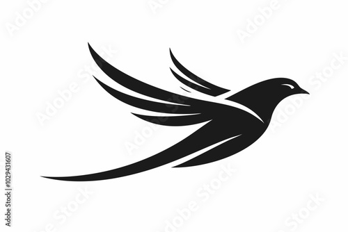 Minimalist Vector Silhouette of a Bird in Flight on White Background photo