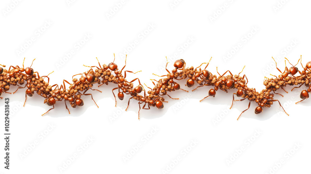 Obraz premium Ants Foraging in Lines on a White Background Generative AI