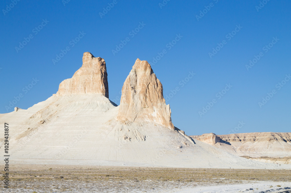 Fototapeta premium Rock pinnacles in Bozzhira valley view, Kazakhstan