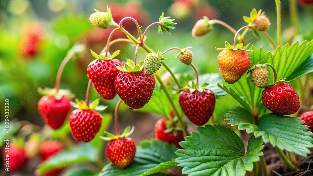 ripe wild strawberries on bushes in garden silhouette ripe wild strawberries on bushes in garden silhouette