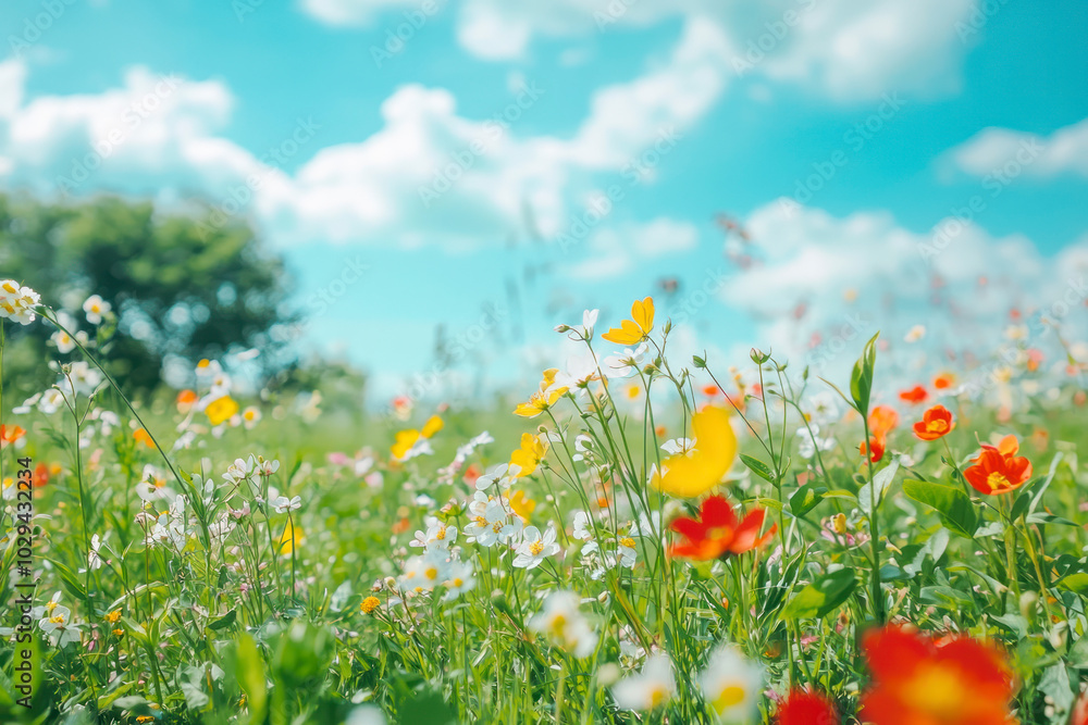 Spring field and the blue sky.