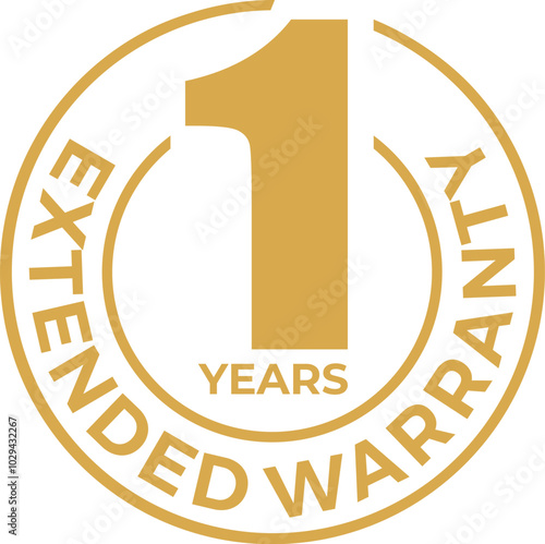 one year extended warranty illustration,1 year elegant golden vector icon 