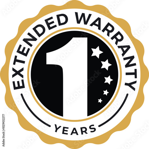 one year extended warranty illustration,1 year elegant golden vector icon 