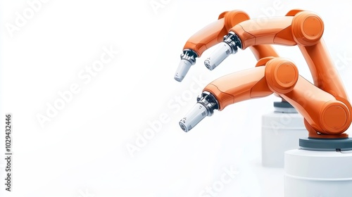 A factory with industrial robots on a production line, automated industry, futuristic vector art, isolated on white background