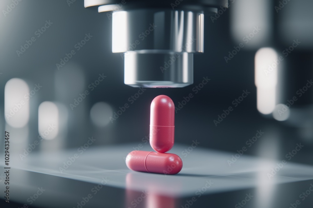 A pill being designed in a futuristic lab, where molecules are formed and assembled through advanced computer simulations A pill being designed in a futuristic lab, where molecules are formed and assembled through advanced computer simulations