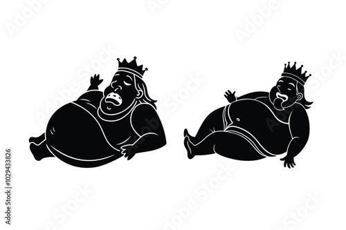 Nap King belly up Cat silhouette vector art icon set