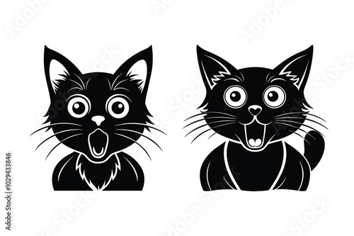 Vector silhouette of surprised Cat icon set