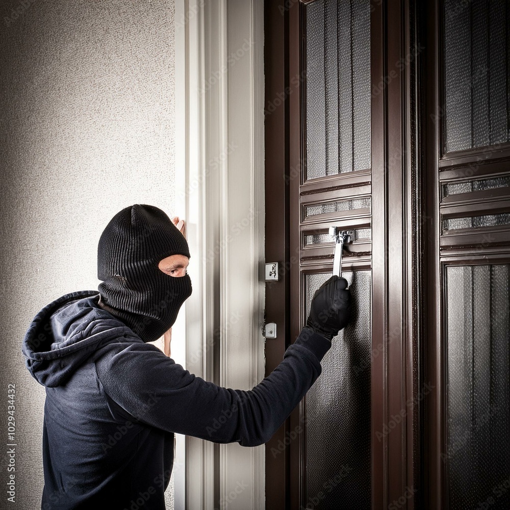 burglar forcing a door, AI generated burglar forcing a door, AI generated