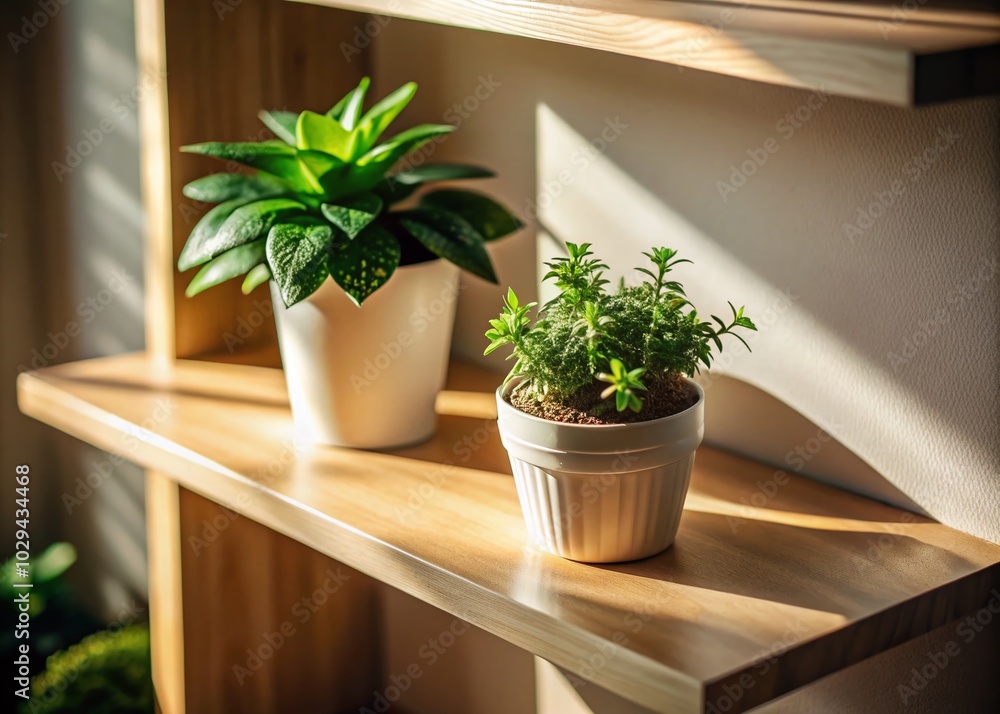 Low Light Photography of Small Plant in White Pot on Shelf with Potted Plant for Home Decor Inspiration Low Light Photography of Small Plant in White Pot on Shelf with Potted Plant for Home Decor Inspiration