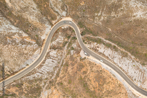 Aerial view of a nice S-shaped road.