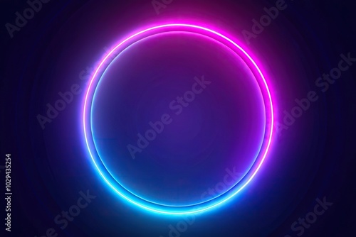 Neon circle frame with glowing purple and blue colors symmetrical photo