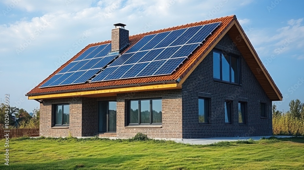 Eco-friendly housing project with solar panels and energy-efficient appliances being installed, focusing on sustainability and modern living Eco-friendly housing project with solar panels and energy-efficient appliances being installed, focusing on sustainability and modern living