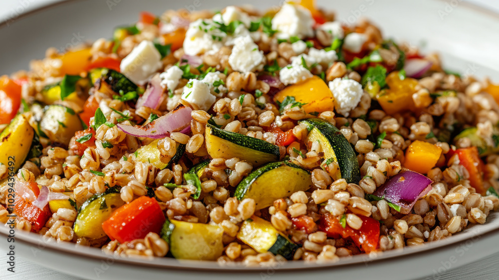 Close-up of colorful vegetable salad with feta cheese. Close-up of colorful vegetable salad with feta cheese.