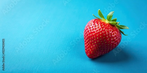 Red ripe strawberry on blue background photo