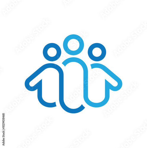 Creative three people logo blue lines vector symbol icon design illustration