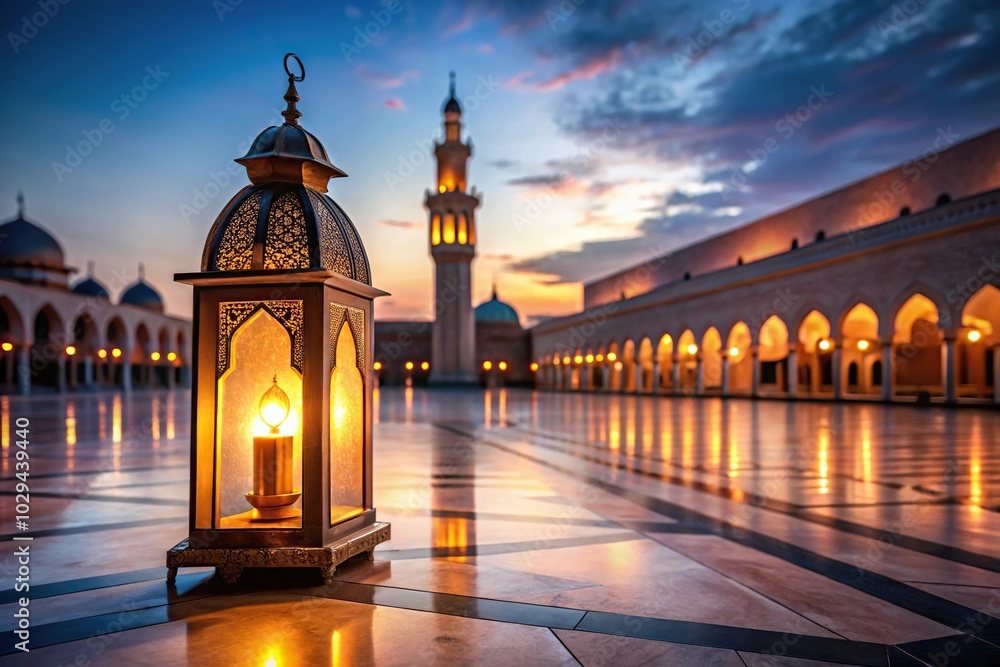 Ramadan lantern lighting up mosque courtyard Ramadan lantern lighting up mosque courtyard